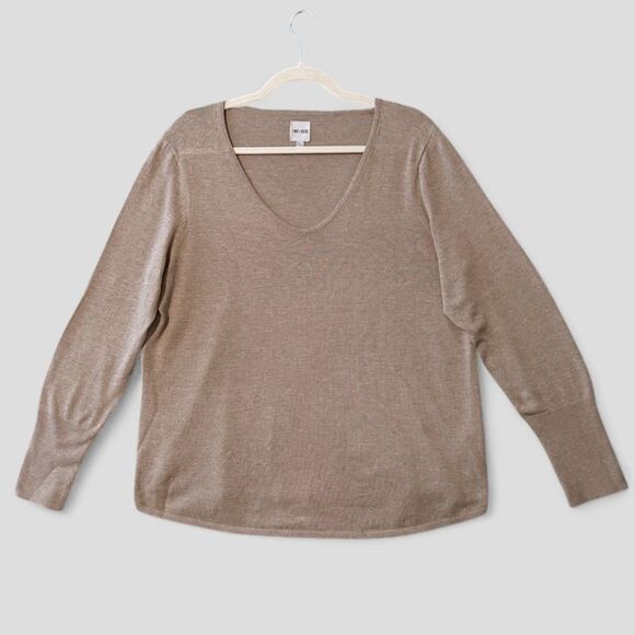 NIC+ZOE Women's Sweater Vital V-Neck Pullover Tan/Beige Size Petite Large - Picture 1 of 6